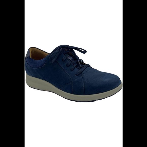 Clarks UnStructured Leather Lace-Up Sneakers Un Adorn Lace Navy - Medium - Picture 4 of 5